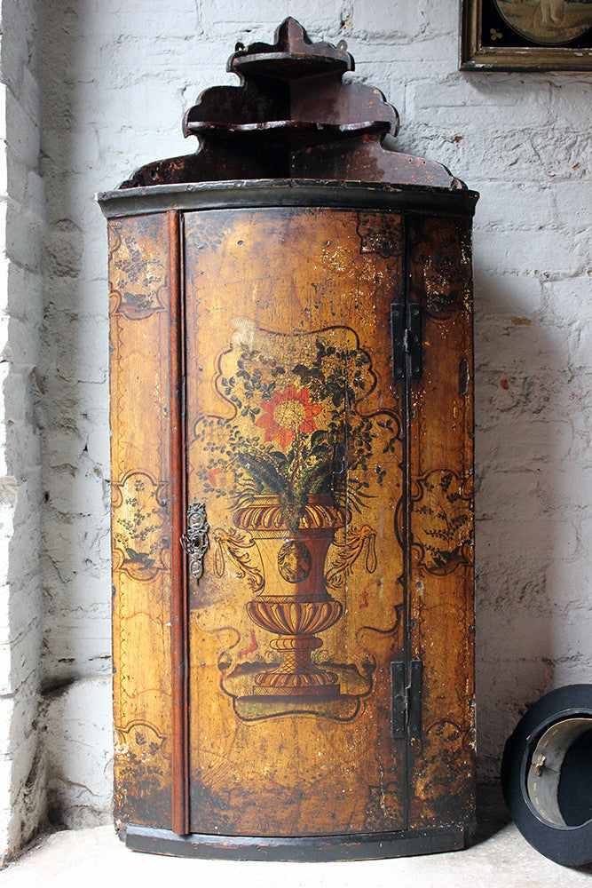 A Decorative Dutch Bow-Fronted Painted Corner Cupboard c.1770