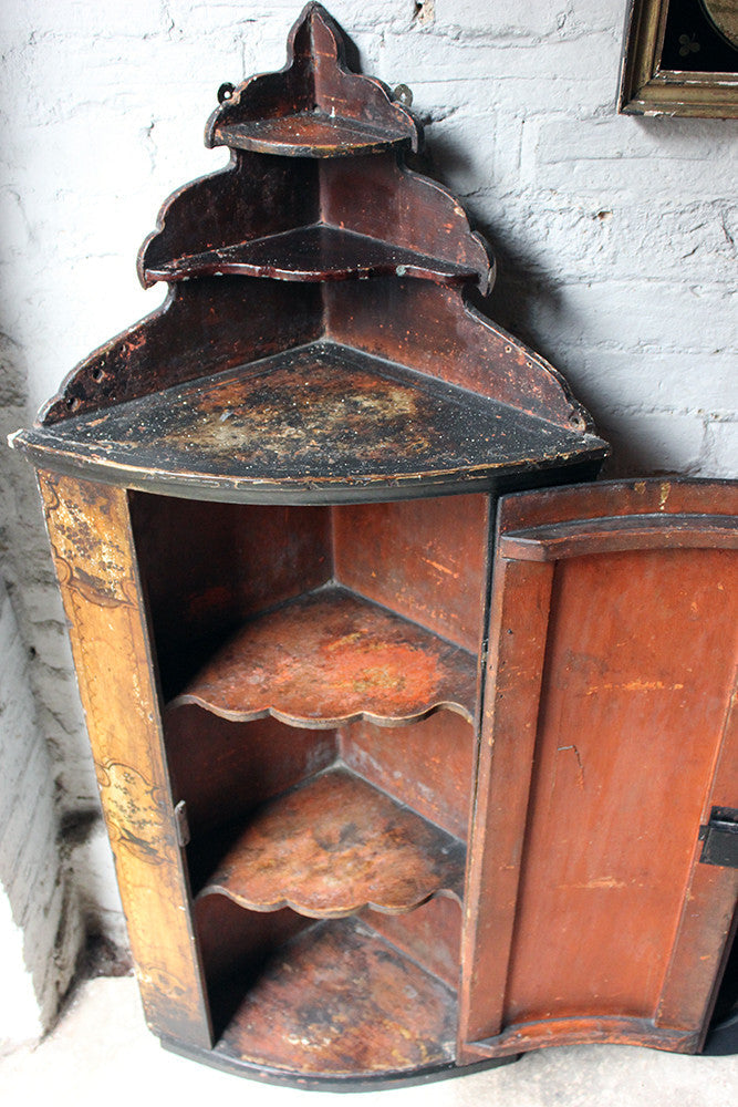 A Decorative Dutch Bow-Fronted Painted Corner Cupboard c.1770