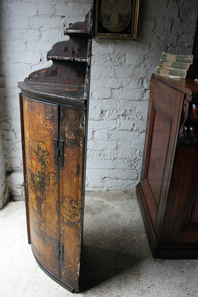 A Decorative Dutch Bow-Fronted Painted Corner Cupboard c.1770