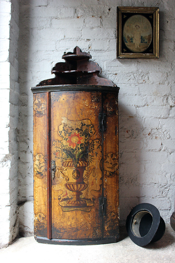 A Decorative Dutch Bow-Fronted Painted Corner Cupboard c.1770