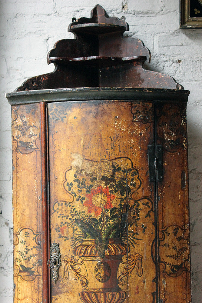 A Decorative Dutch Bow-Fronted Painted Corner Cupboard c.1770