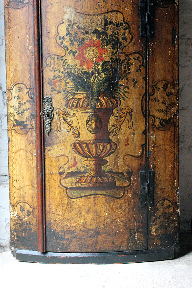 A Decorative Dutch Bow-Fronted Painted Corner Cupboard c.1770