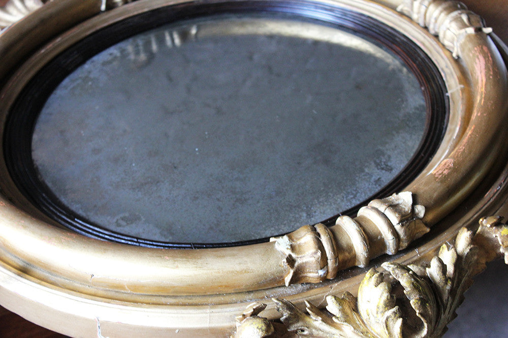 A Good Regency Giltwood & Gesso Girandole Convex Mirror Surmounted by an Eagle c.1815