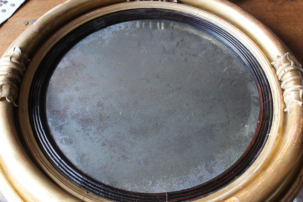A Good Regency Giltwood & Gesso Girandole Convex Mirror Surmounted by an Eagle c.1815
