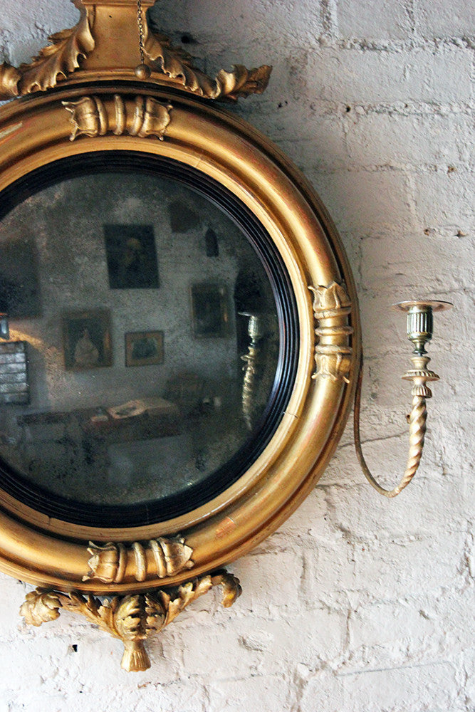 A Good Regency Giltwood & Gesso Girandole Convex Mirror Surmounted by an Eagle c.1815