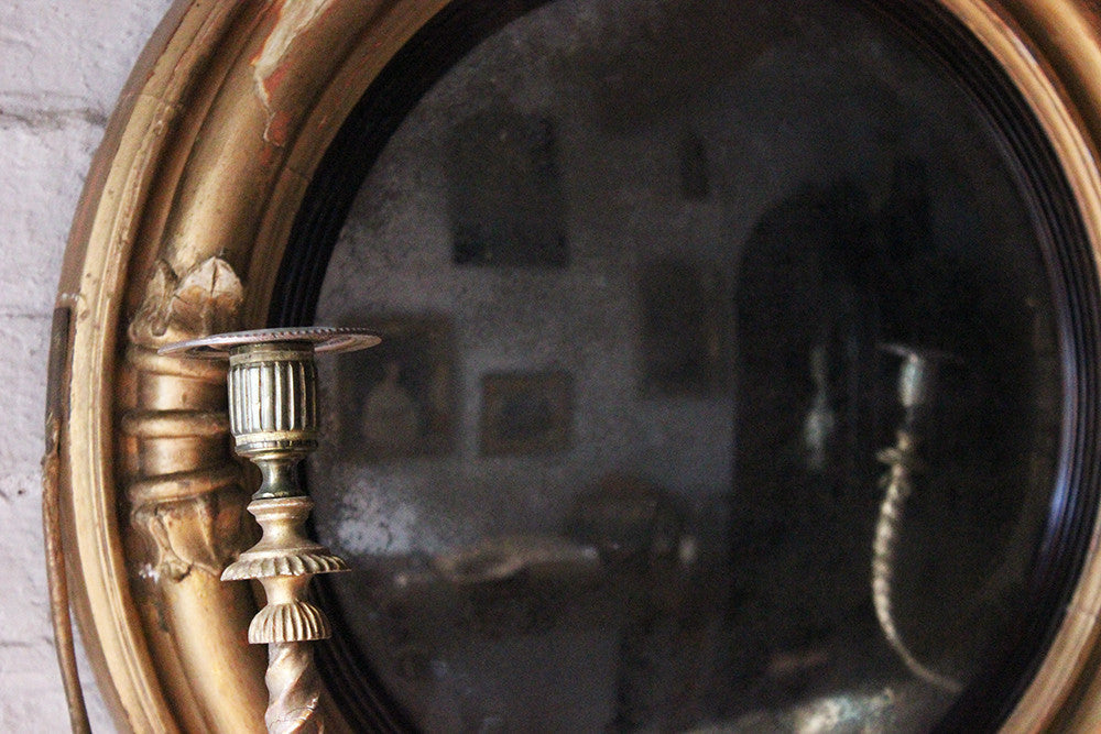 A Good Regency Giltwood & Gesso Girandole Convex Mirror Surmounted by an Eagle c.1815