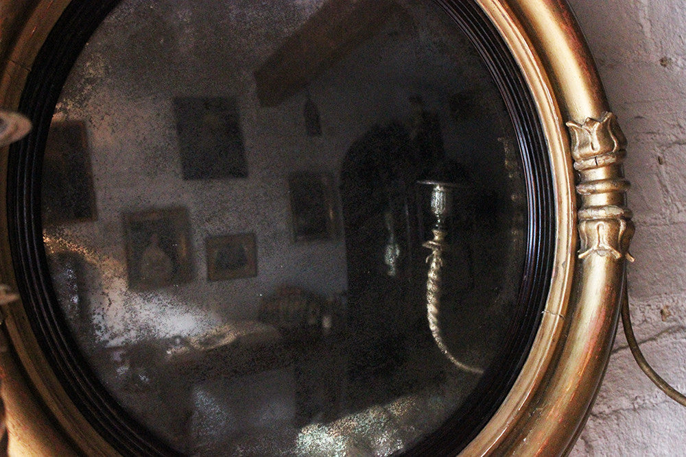 A Good Regency Giltwood & Gesso Girandole Convex Mirror Surmounted by an Eagle c.1815