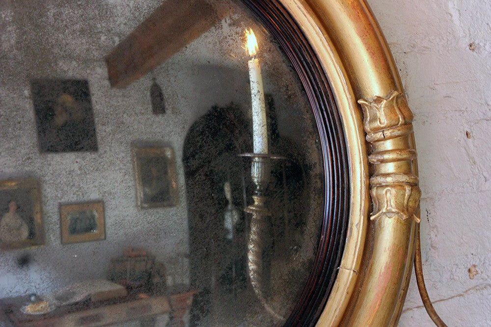 A Good Regency Giltwood & Gesso Girandole Convex Mirror Surmounted by an Eagle c.1815
