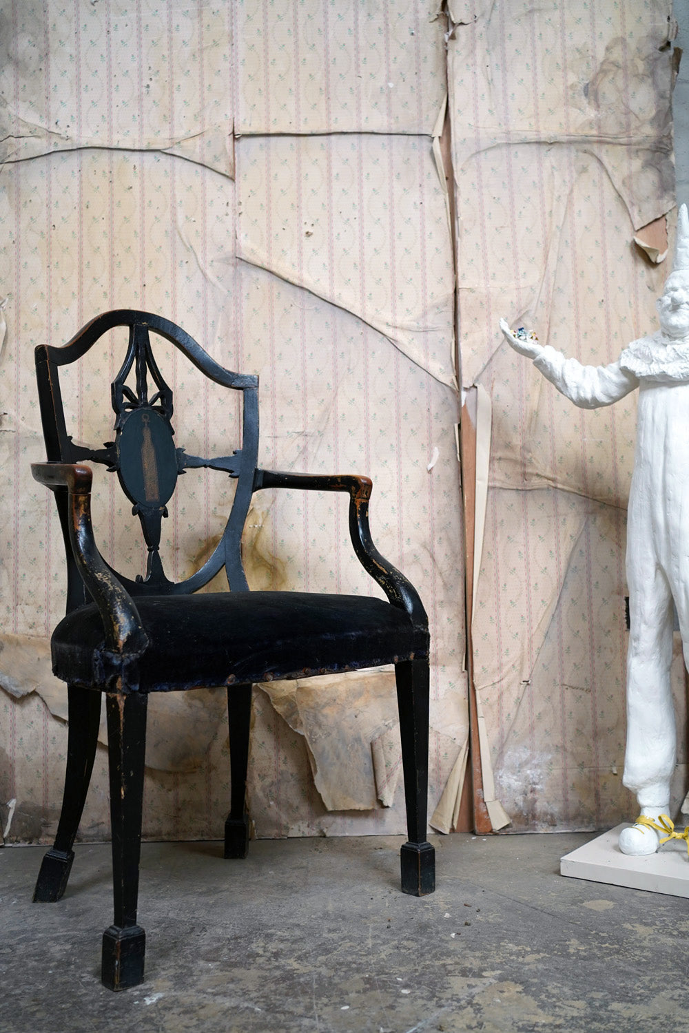 A George III Period Black Painted Open Armchair c.1780
