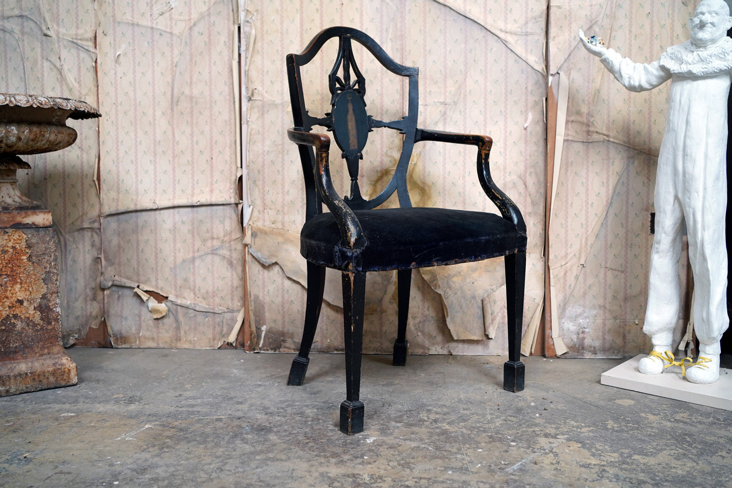 A George III Period Black Painted Open Armchair c.1780