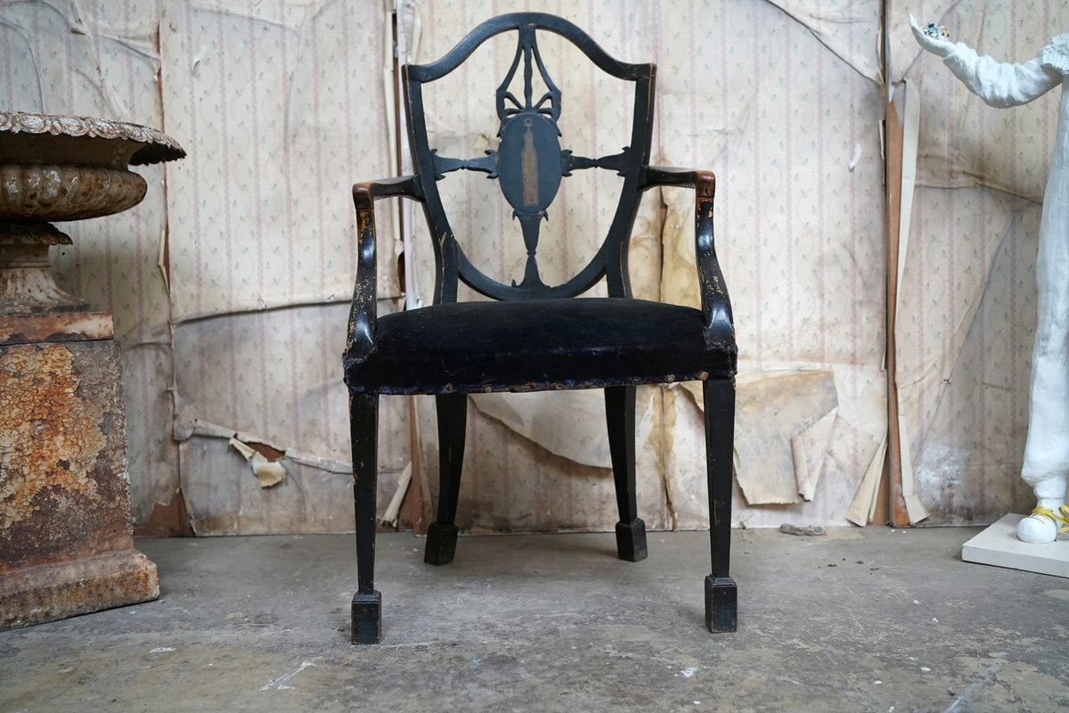 A George III Period Black Painted Open Armchair c.1780