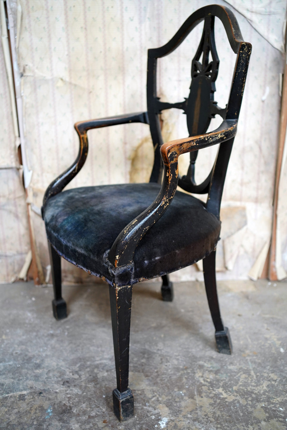 A George III Period Black Painted Open Armchair c.1780