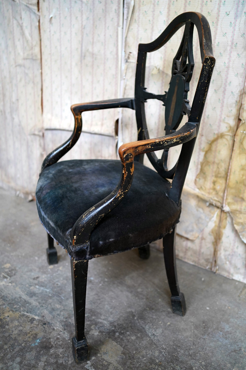 A George III Period Black Painted Open Armchair c.1780