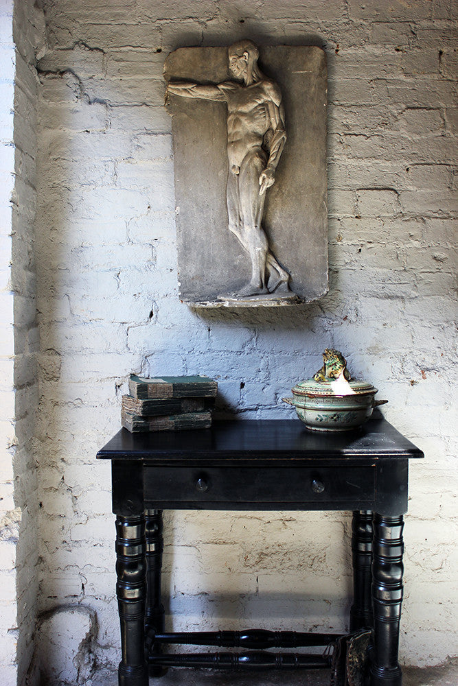 A Good Early 20thC Plaster Écorché Anatomical Figural Plaque of a Male