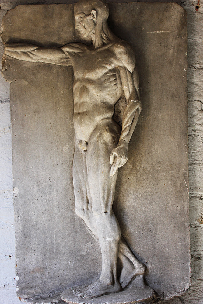 A Good Early 20thC Plaster Écorché Anatomical Figural Plaque of a Male