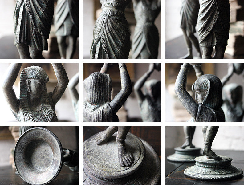 A Good Pair of c.1900 Bronzed Spelter Egyptian Revival Figural Candlesticks