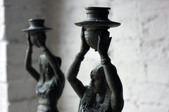 A Good Pair of c.1900 Bronzed Spelter Egyptian Revival Figural Candlesticks