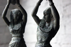 A Good Pair of c.1900 Bronzed Spelter Egyptian Revival Figural Candlesticks
