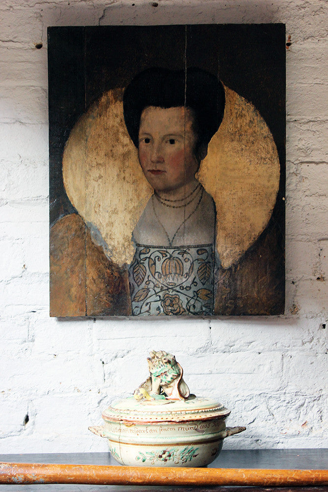 A Good 16thC English School Oil on Oak Panel Portrait of an Elizabethan Lady