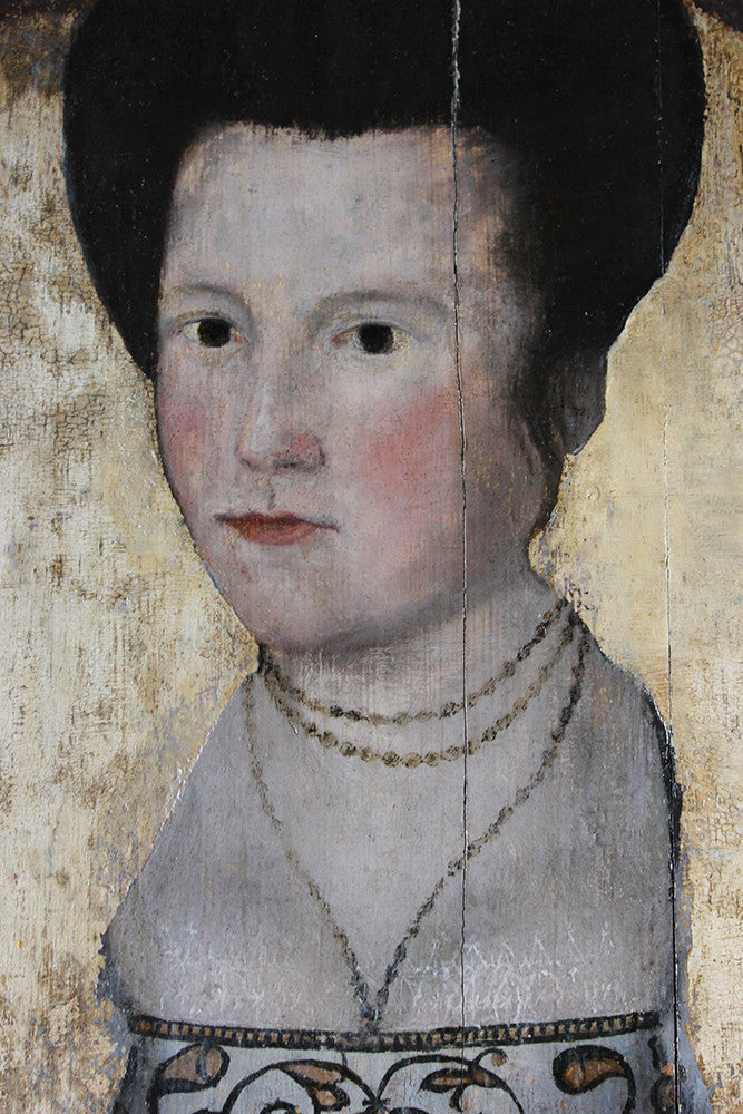 A Good 16thC English School Oil on Oak Panel Portrait of an Elizabethan Lady