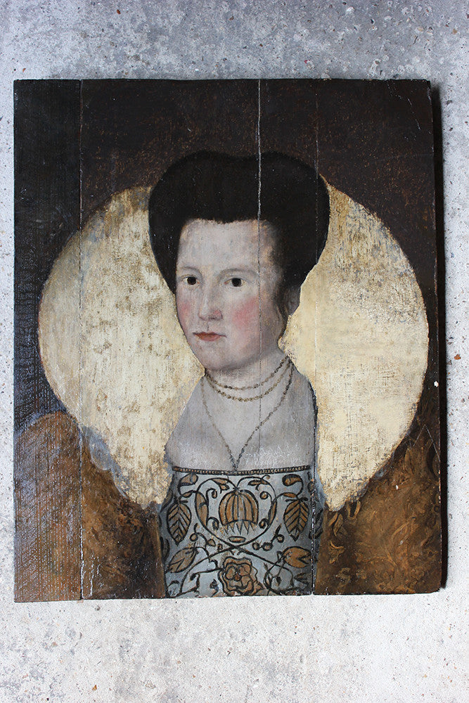 A Good 16thC English School Oil on Oak Panel Portrait of an Elizabethan Lady