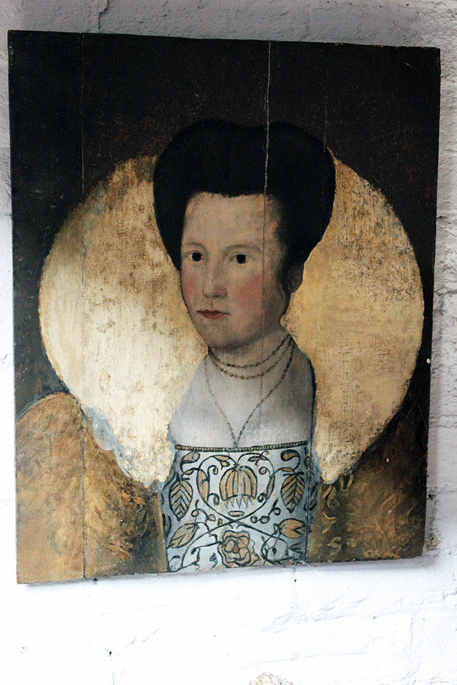 A Good 16thC English School Oil on Oak Panel Portrait of an Elizabethan Lady