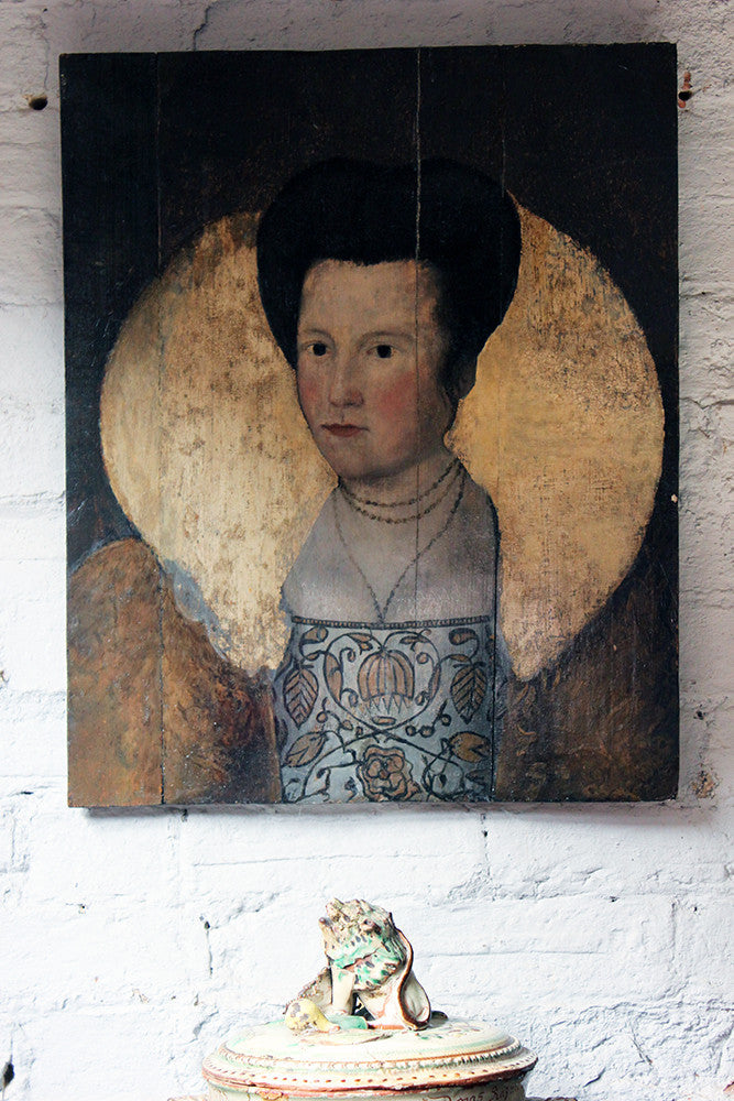 A Good 16thC English School Oil on Oak Panel Portrait of an Elizabethan Lady