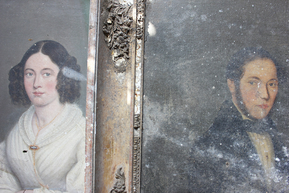 A Good Pair of c.1842 French School Provincial Oil on Canvas Portraits of a Gentleman & His Wife