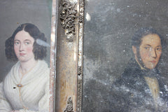 A Good Pair of c.1842 French School Provincial Oil on Canvas Portraits of a Gentleman & His Wife
