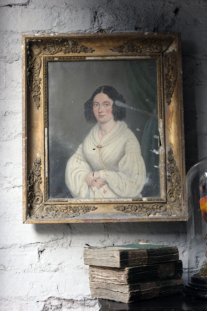 A Good Pair of c.1842 French School Provincial Oil on Canvas Portraits of a Gentleman & His Wife