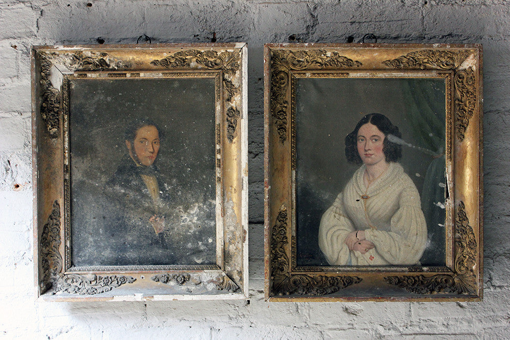 A Good Pair of c.1842 French School Provincial Oil on Canvas Portraits of a Gentleman & His Wife