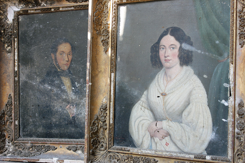 A Good Pair of c.1842 French School Provincial Oil on Canvas Portraits of a Gentleman & His Wife
