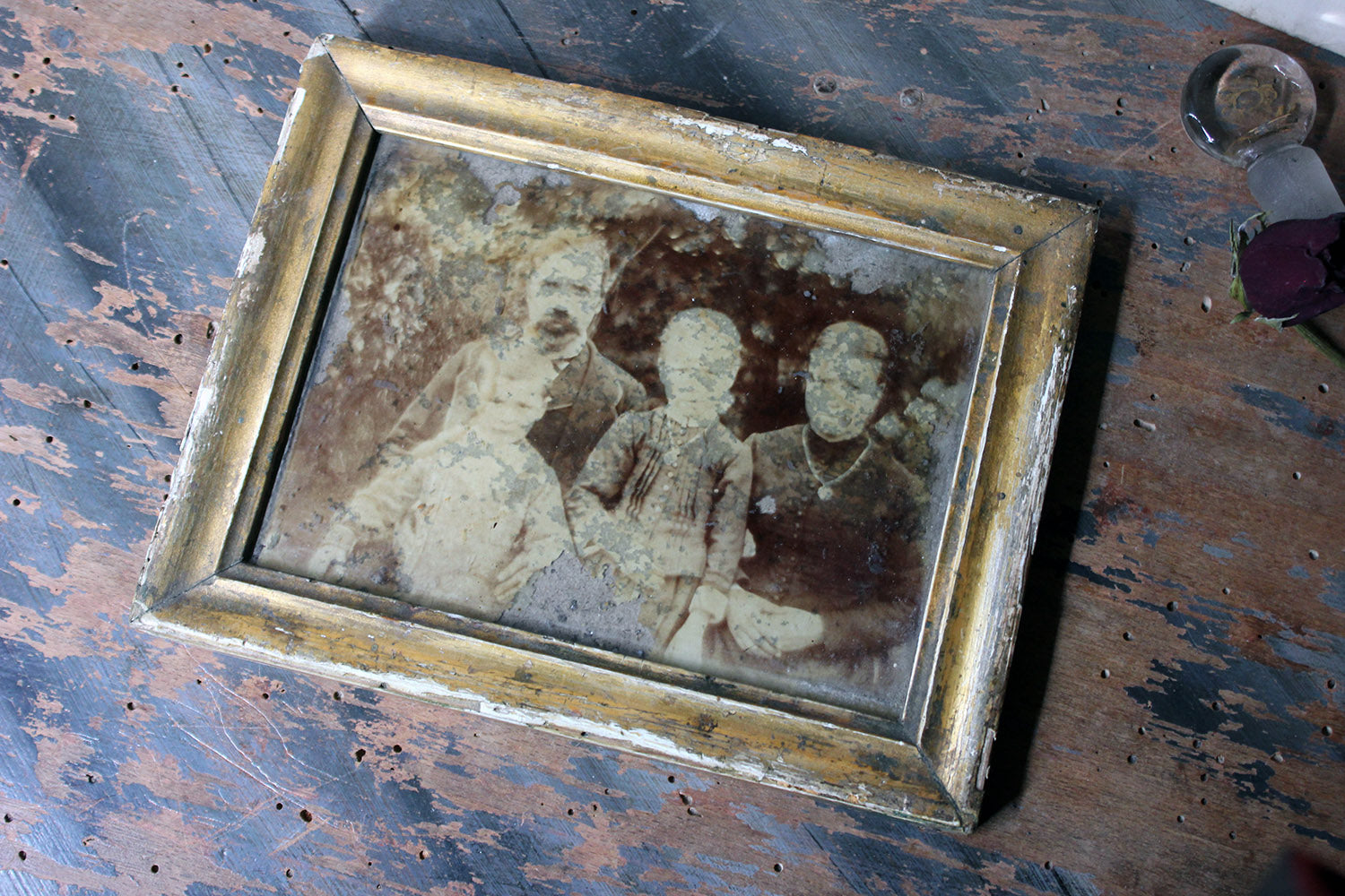 A Distressed Mid 19thC French Framed Daguerreotype of a Family