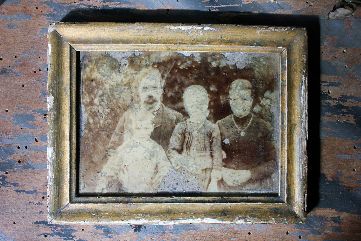 A Distressed Mid 19thC French Framed Daguerreotype of a Family