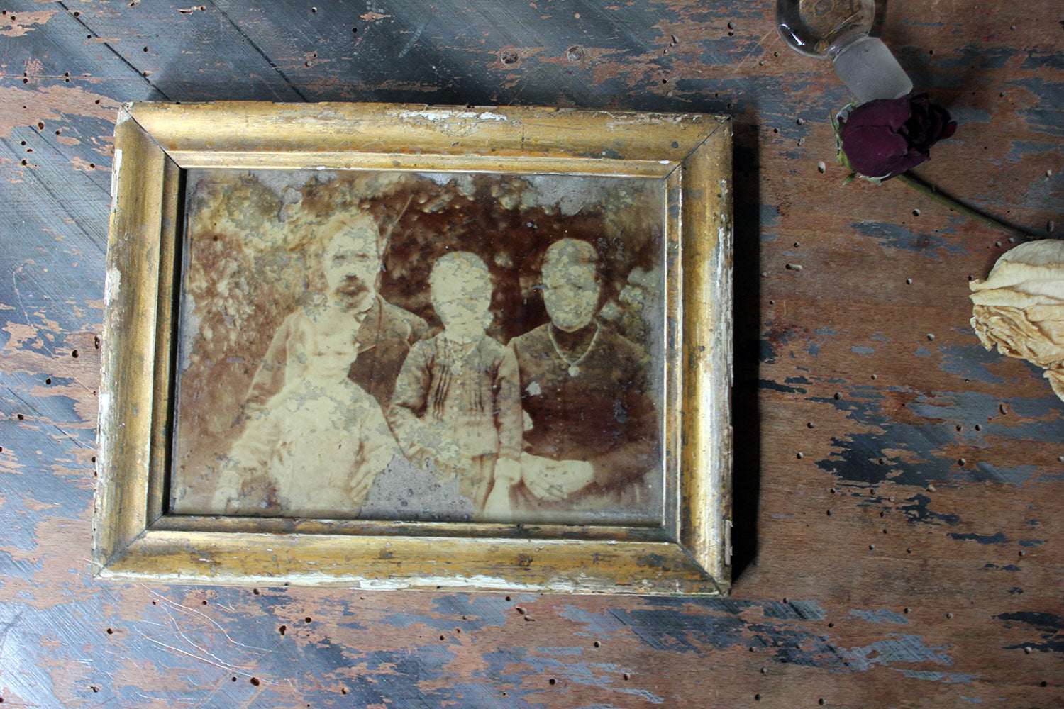 A Distressed Mid 19thC French Framed Daguerreotype of a Family