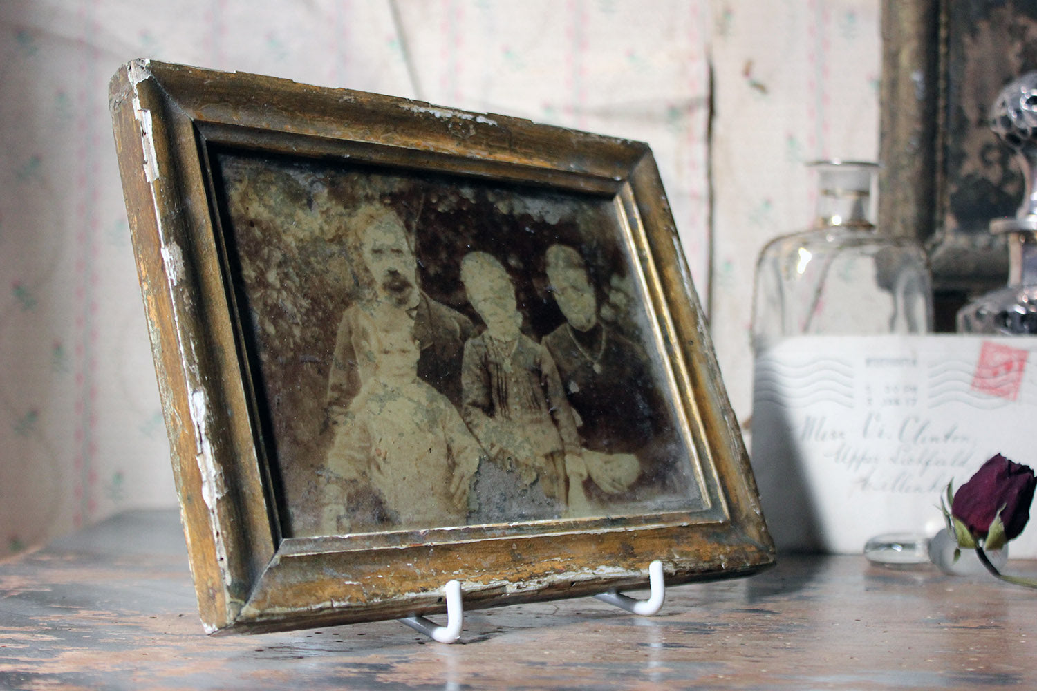 A Distressed Mid 19thC French Framed Daguerreotype of a Family