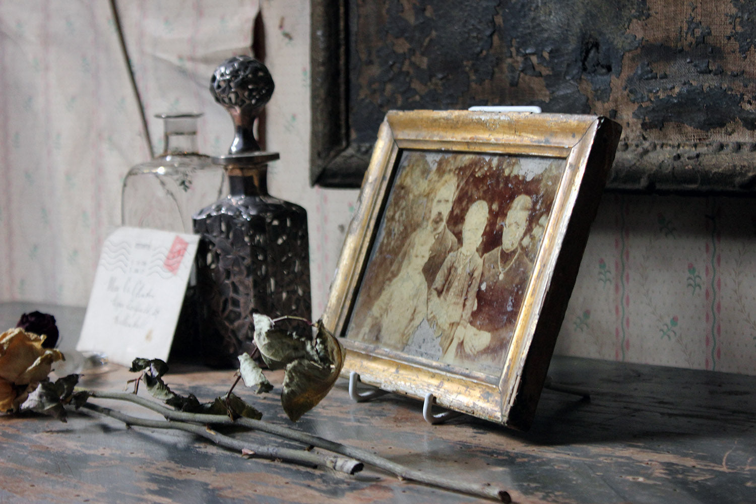 A Distressed Mid 19thC French Framed Daguerreotype of a Family