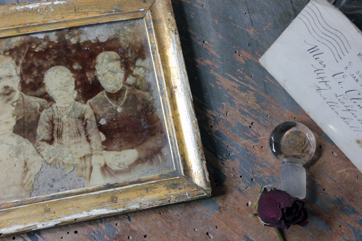 A Distressed Mid 19thC French Framed Daguerreotype of a Family