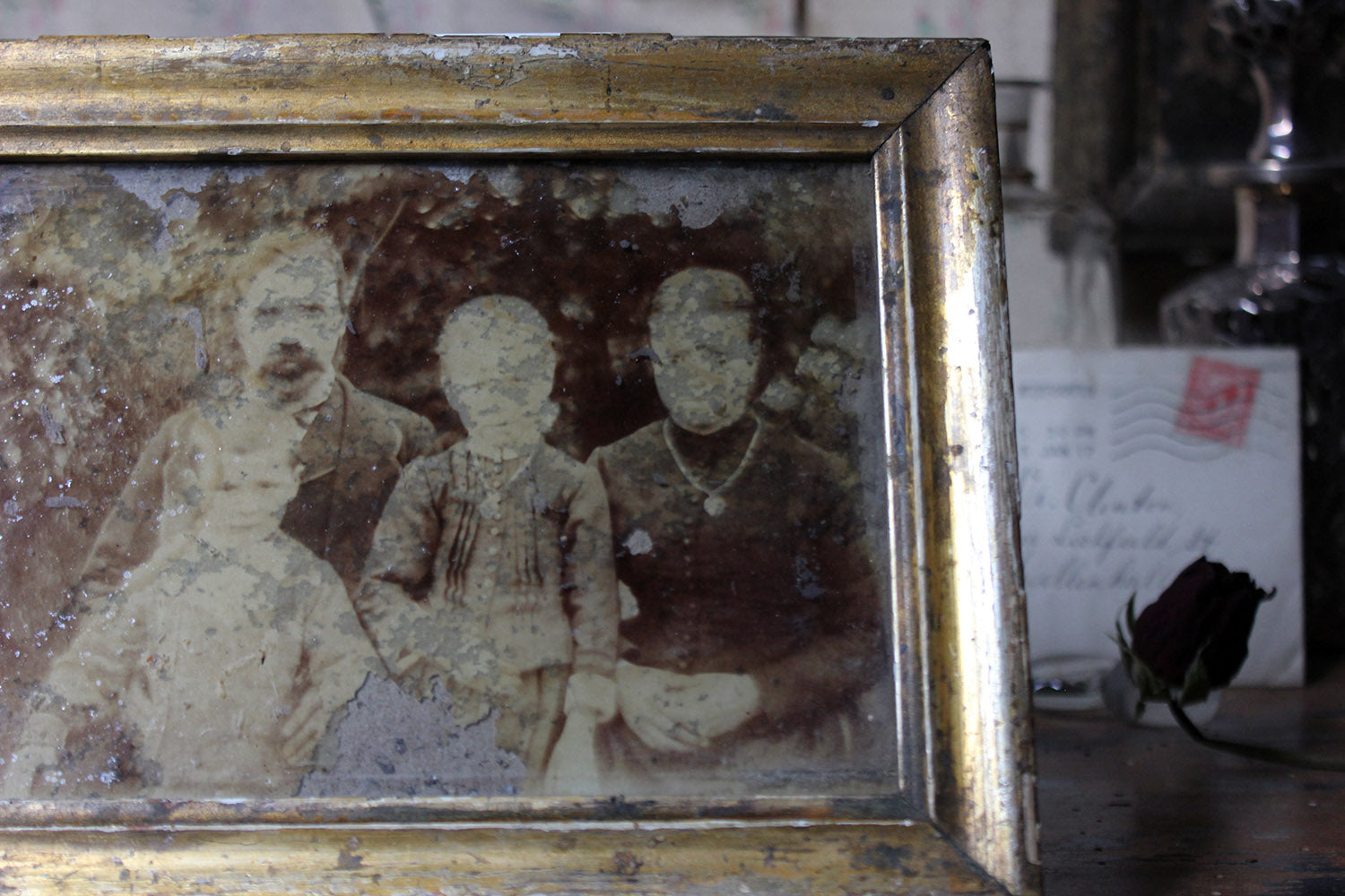 A Distressed Mid 19thC French Framed Daguerreotype of a Family