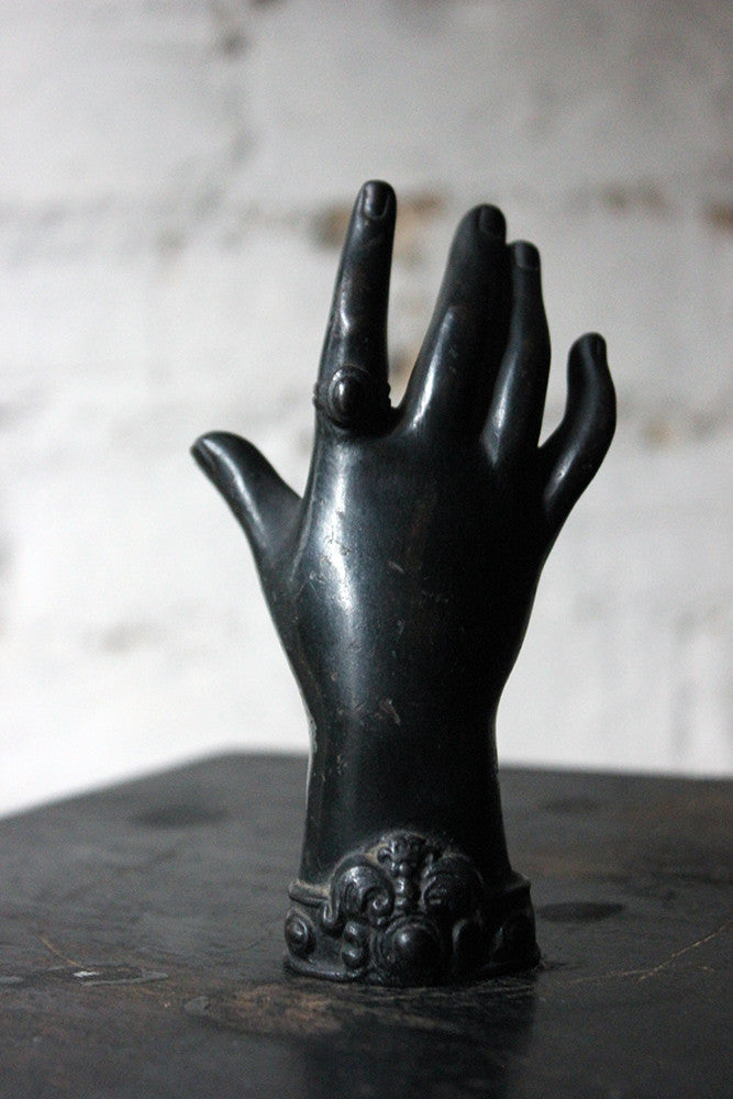 A Good Quality Victorian Dark Patinated Cast Iron Paperweight in the Form of a Ladies Hand c.1870-80