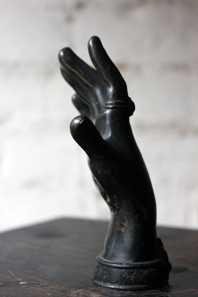 A Good Quality Victorian Dark Patinated Cast Iron Paperweight in the Form of a Ladies Hand c.1870-80