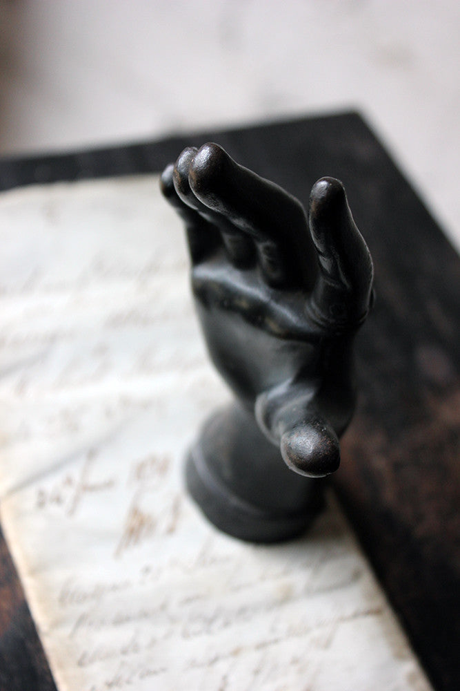 A Good Quality Victorian Dark Patinated Cast Iron Paperweight in the Form of a Ladies Hand c.1870-80