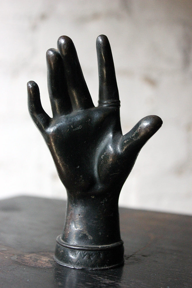 A Good Quality Victorian Dark Patinated Cast Iron Paperweight in the Form of a Ladies Hand c.1870-80
