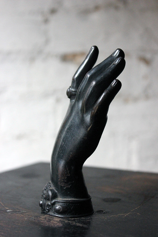 A Good Quality Victorian Dark Patinated Cast Iron Paperweight in the Form of a Ladies Hand c.1870-80