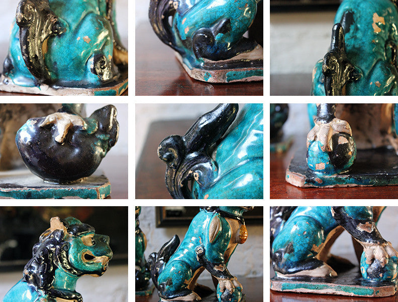 A Decorative Pair of Early 19thC Chinese Turquoise Glaze Dogs of Fo
