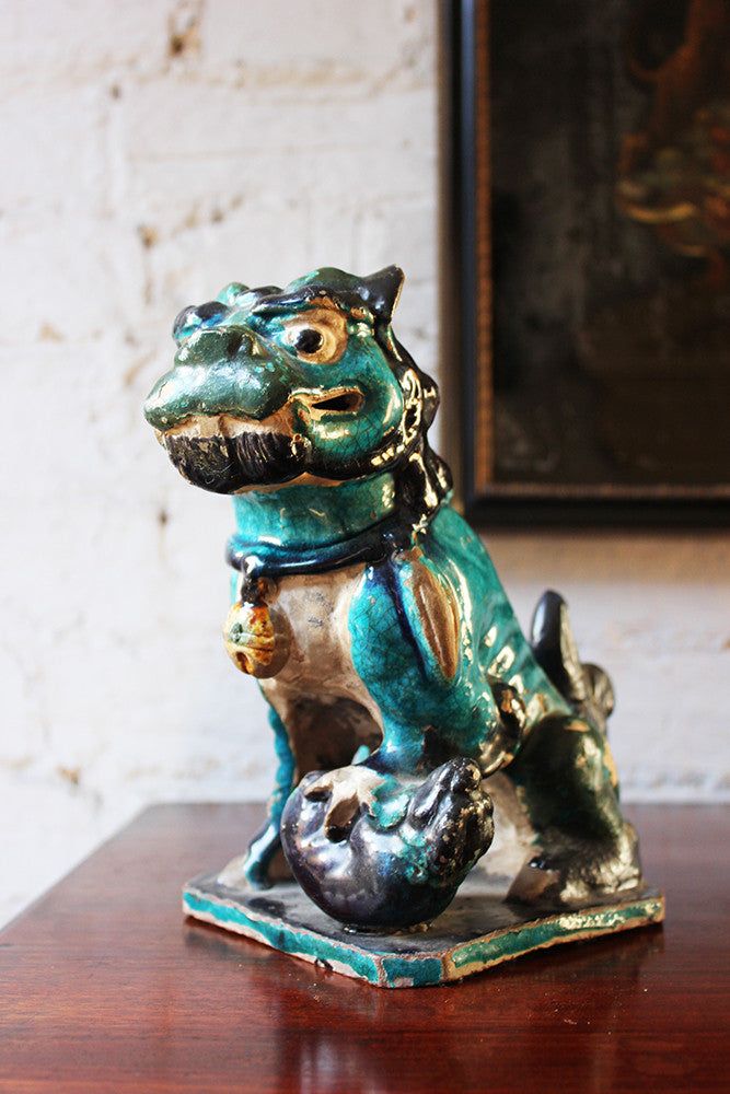 A Decorative Pair of Early 19thC Chinese Turquoise Glaze Dogs of Fo