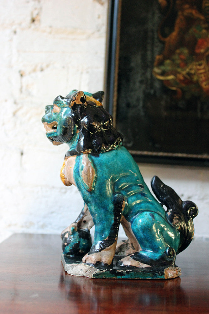 A Decorative Pair of Early 19thC Chinese Turquoise Glaze Dogs of Fo