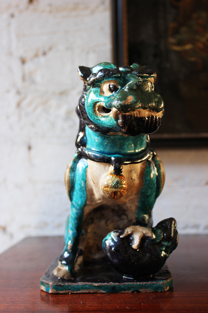 A Decorative Pair of Early 19thC Chinese Turquoise Glaze Dogs of Fo