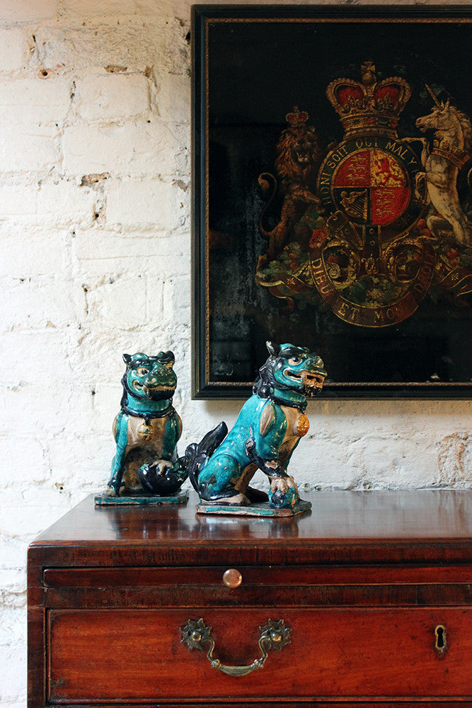 A Decorative Pair of Early 19thC Chinese Turquoise Glaze Dogs of Fo