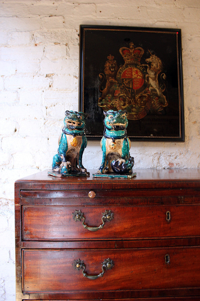 A Decorative Pair of Early 19thC Chinese Turquoise Glaze Dogs of Fo